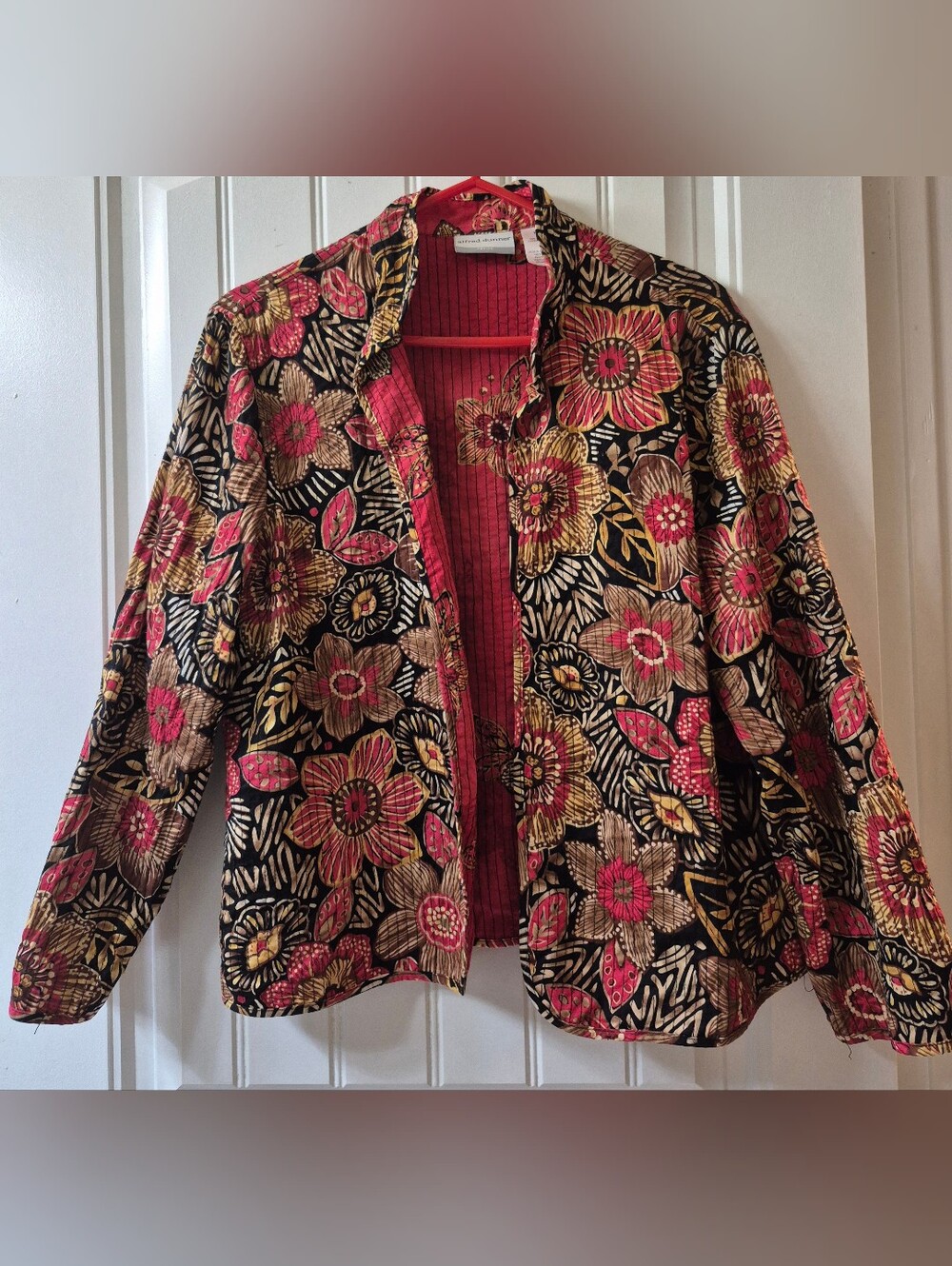 Womens Open Front Reversible Alfred Dunner Floral Quilted Jacket Size 16P
